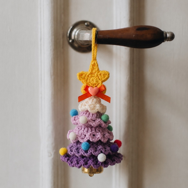 Macrame CHRISTMAS Ornament - CHRISTMAS Tree With Bell in Purple