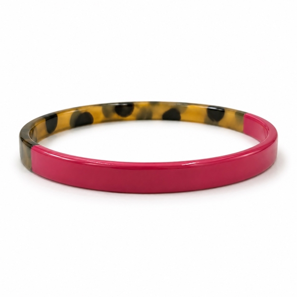 AZIET - Buffalo Horn & Lacquer Slim Bracelet in Fuchsia & Leopard