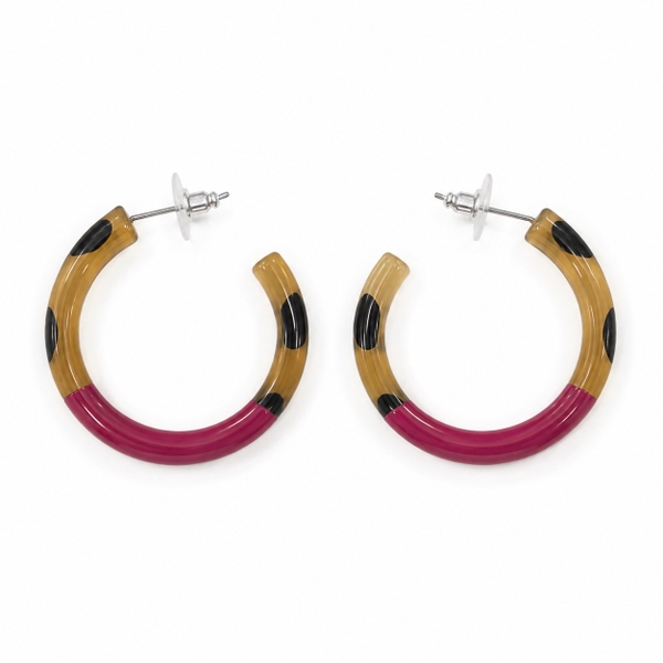 AZIET -  Buffalo Horn & Lacquer Circle Hoop Earrings in Fuchsia & Leopard
