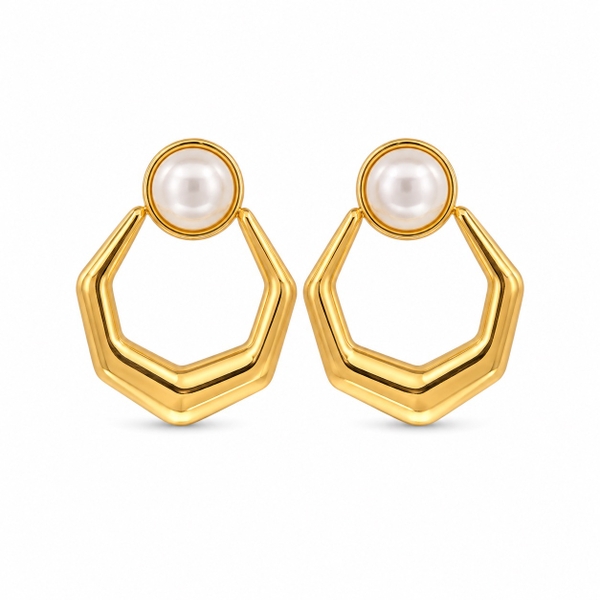 MIALIE - 18K Gold Plated Pearl Hexagon Earrings