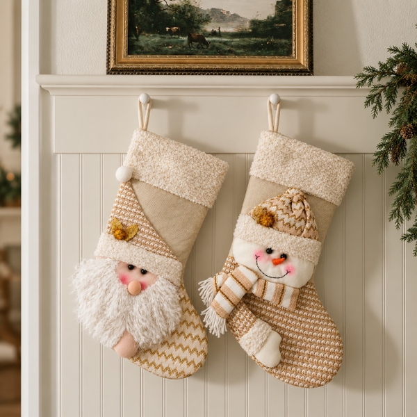 CHRISTMAS - Large Wool Stocking in Gold Snowman