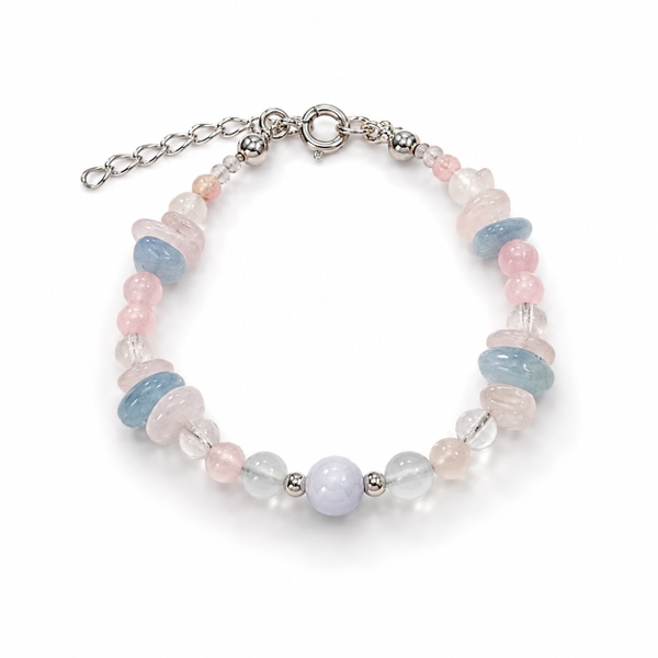 MERAKI TOWN - Mix Stone Bracelet In Rose Quartz, Aquamarine & Clear Quartz
