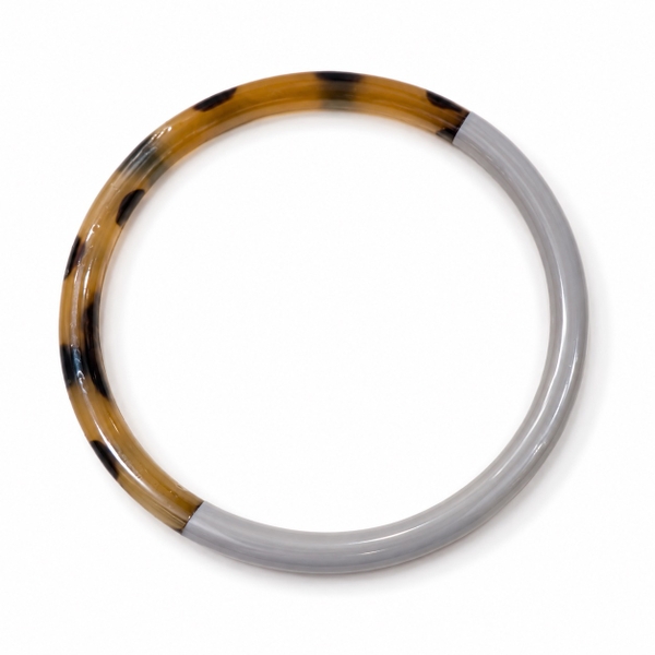 AZIET -  Buffalo Horn & Lacquer Round Bracelet in Grey & Leopard