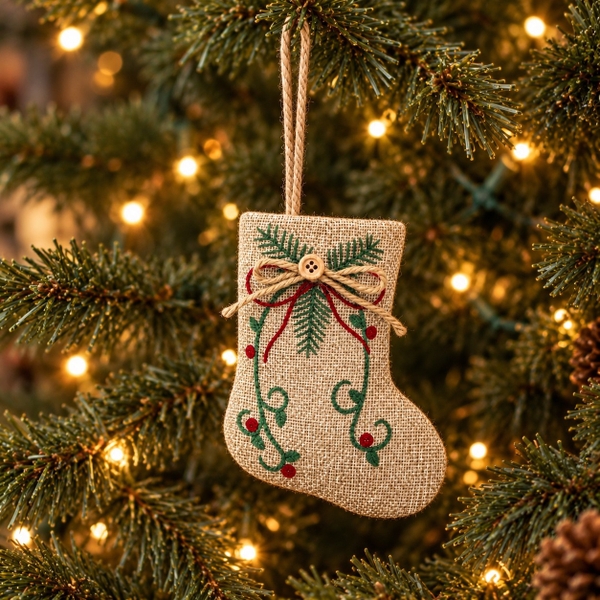 CHRISTMAS - Jute Ornament in Stocking