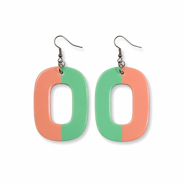 AZIET -  Buffalo Horn & Lacquer Lacquer Oval Earrings in Mint & Salmon