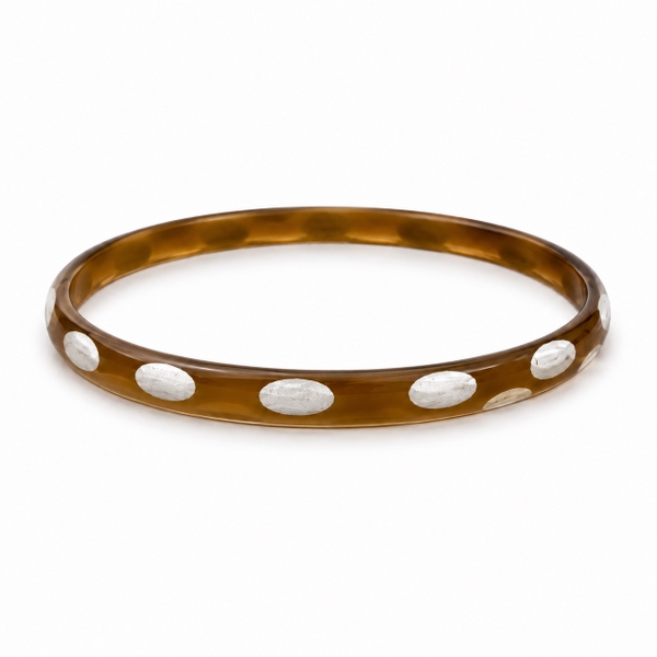 AZIET -  Buffalo Horn & Lacquer Small Flat Bracelet in Brown With Silver Polka Dots