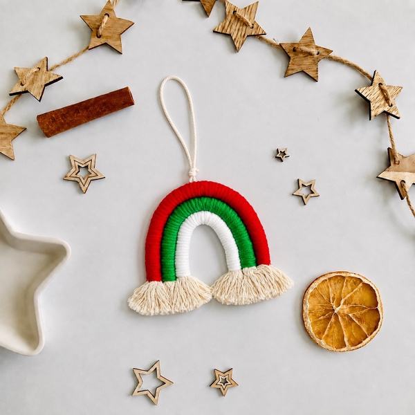Macrame CHRISTMAS Ornament - Rainbow