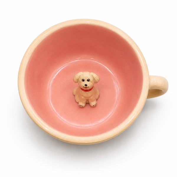 LINDO CRAFTS - Bow Mug in Pink With White Dog Inside