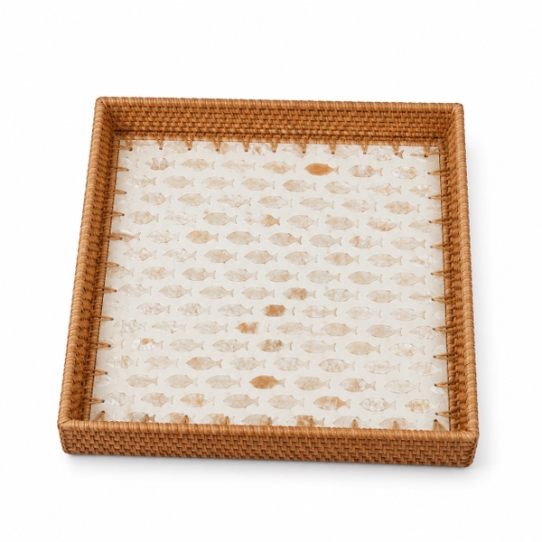 Mother Of Pearl & Rattan Tray