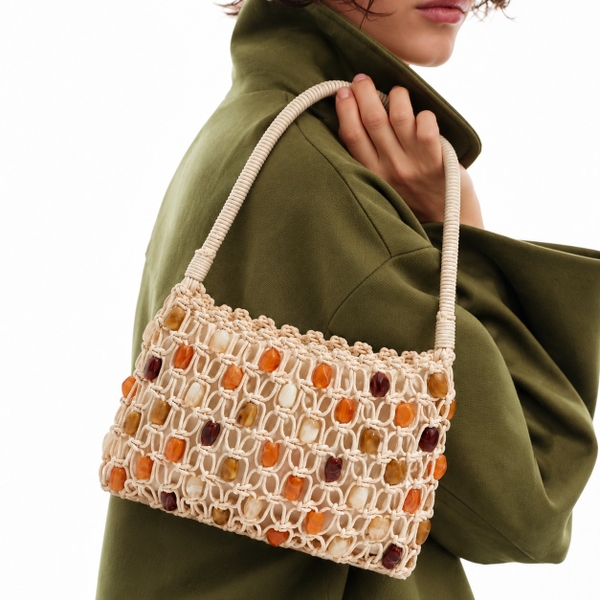 Macrame Crossbody Bag With Stone Bead