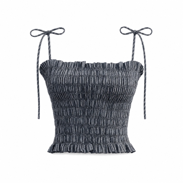 HUMANITY HANOI -  Linen Spaghetti Strap Crop Top in Stripe Grey
