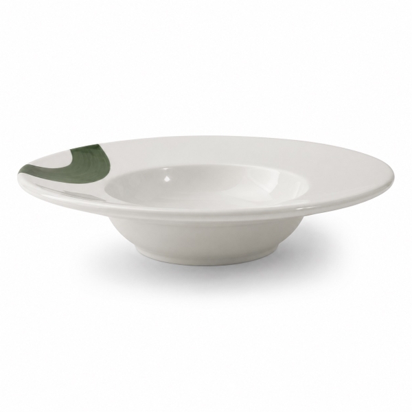 BAT TRANG - Ceramic Soup Bowl With Green Paint Stroke
