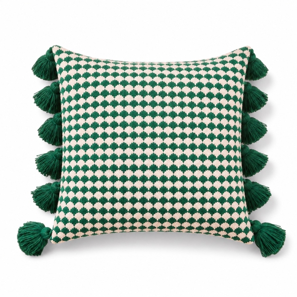 Sofa Pillow - Checked Green With Tassels