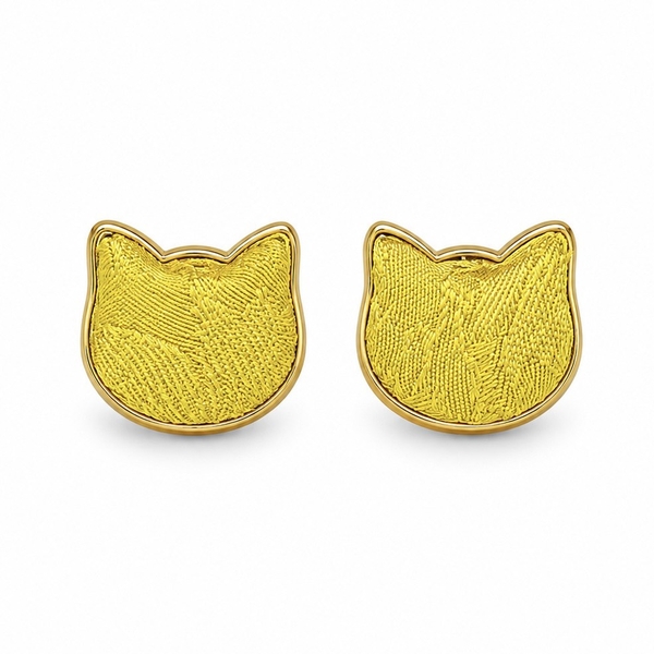 MỘC SAN - 16K Gold Plated & Silk Stud Earrings in Yellow Cat