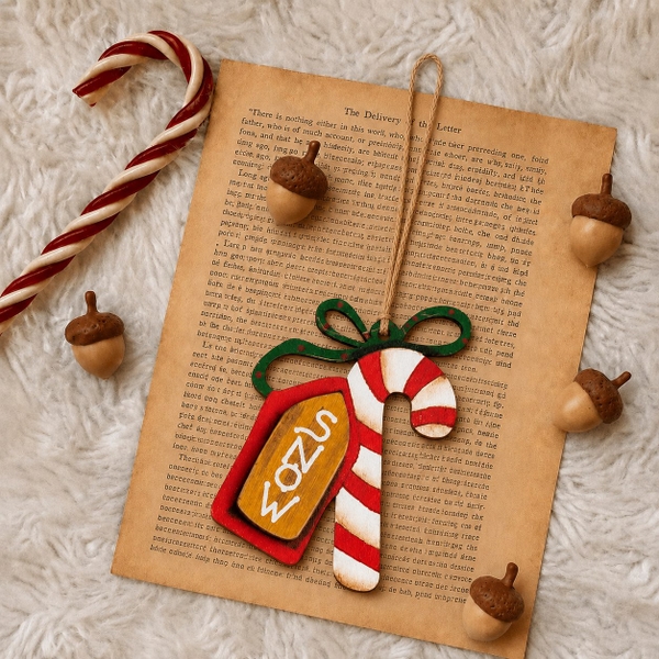 CHRISTMAS - Wood Ornament in Candy Cane