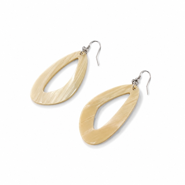 AZIET -  Buffalo Horn & Lacquer Irregular Shape Earrings In Cream