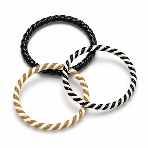 AZIET -  Buffalo Horn & Lacquer Twisted Round Bracelet in White & Beige