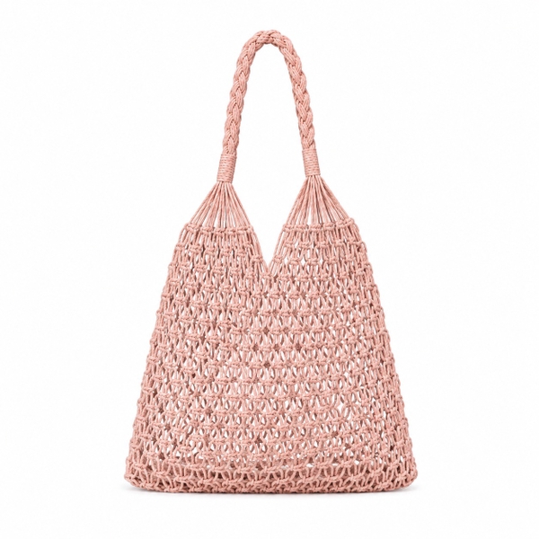 Cotton Macrame Market Tote Bag in Light Pink