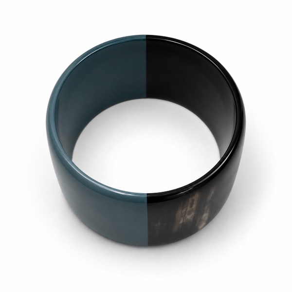 AZIET -  Buffalo Horn & Lacquer Large Flat Bracelet in Deep Teal & Black