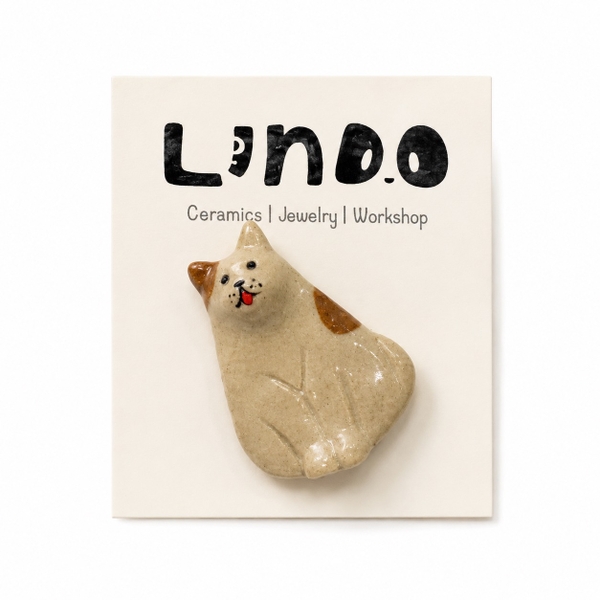 LINDO CRAFTS - Brown Spot Dog Ceramic Magnet