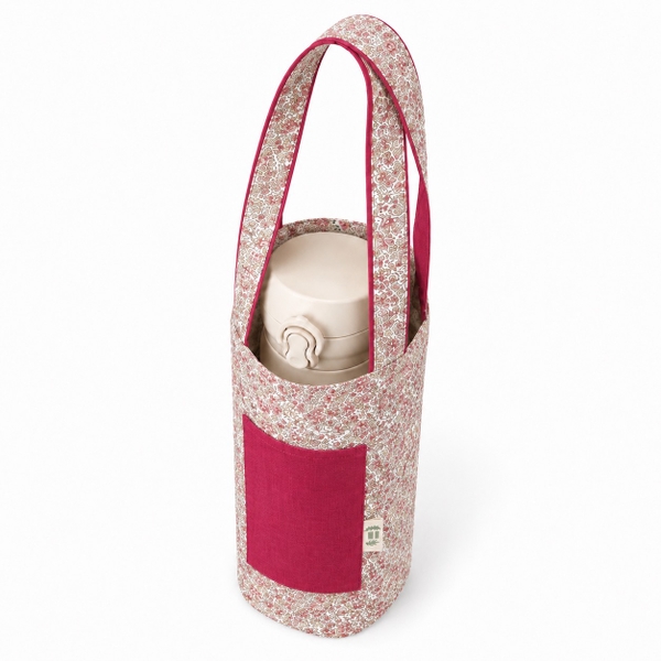 RUNG HANDMADE - 'Grey & Red Flower' Fabric Bottle Holder