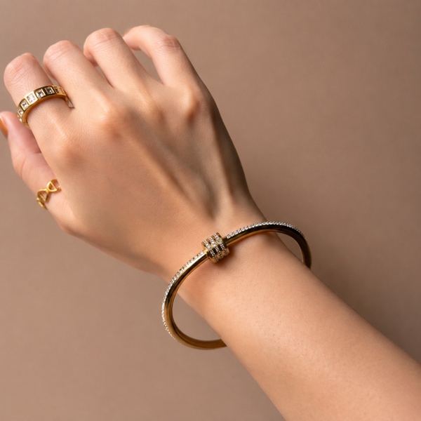 MIALIE - 18K Gold Plated Crystal Pave Bangle