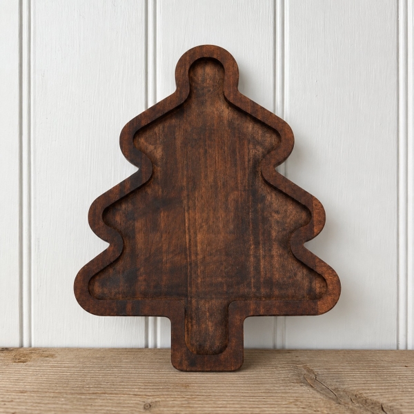 CHRISTMAS - Wood Tray In Pine Tree Shape