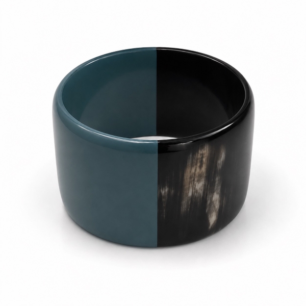 AZIET -  Buffalo Horn & Lacquer Large Flat Bracelet in Deep Teal & Black