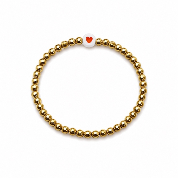 ELI & LOU - Bead Bracelet in Gold Bead With Heart Charm