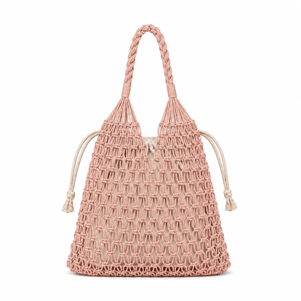 Cotton Macrame Market Tote Bag in Light Pink