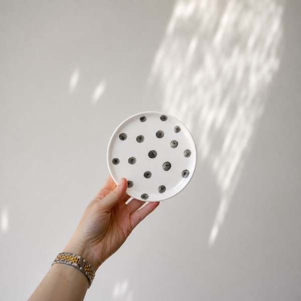 BÁT TRÀNG CERAMIC - Mini Round Plate in Black Polka Dots