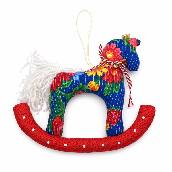 RUNG HANDMADE - 'Colorful Flower in Blue' Fabric Rocking Horse Charm