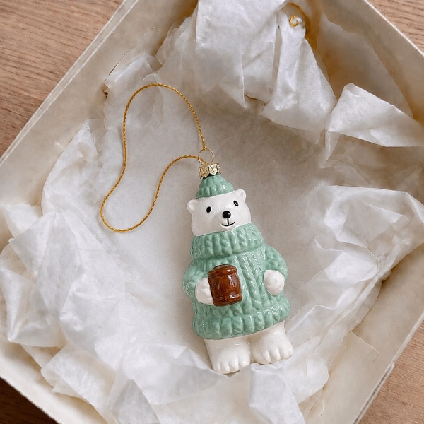 Poly CHRISTMAS Ornament - Polar Bear in Green Sweater