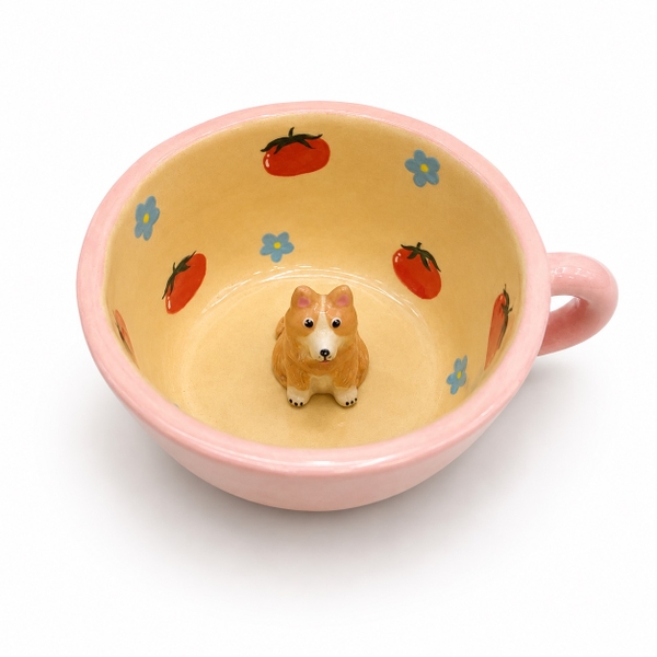 LINDO CRAFTS - Pink Mug With Tomato & Shiba Inside