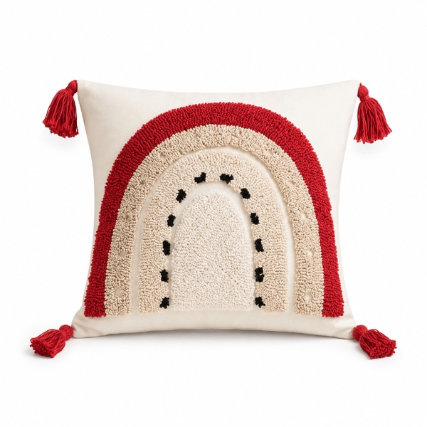 Sofa Pillow - Rainbow Pattern in Red With Tassels