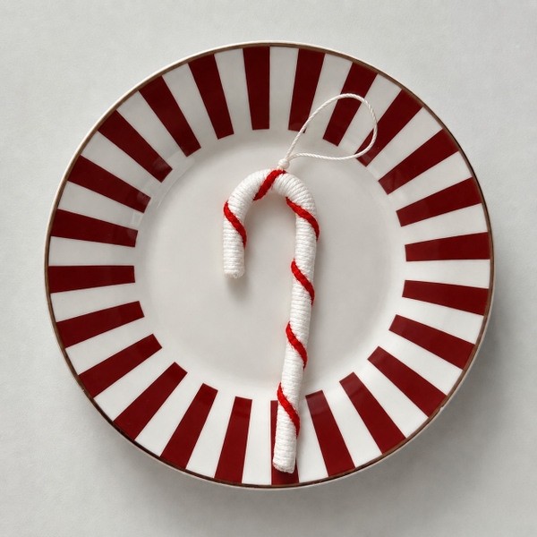 Macrame Christmas Ornament - Candy Cane in White