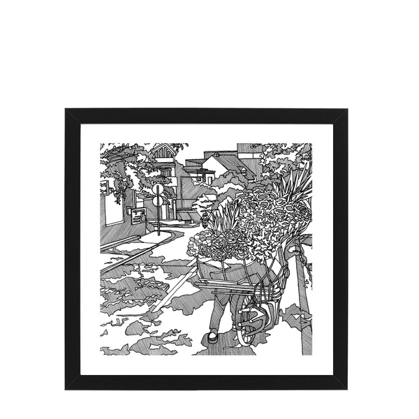 FRAMED Line Study Studio 'Flower Seller with background'