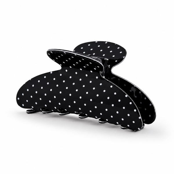 HAIR ACCESSORY - Heirloom Hair Claw in Black With White Polka Dot
