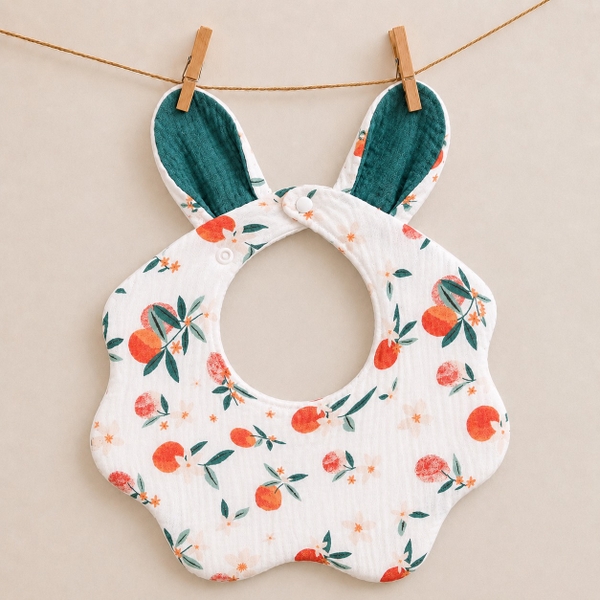 KID & BABY - Muslin Bunny Bib in Tangerine