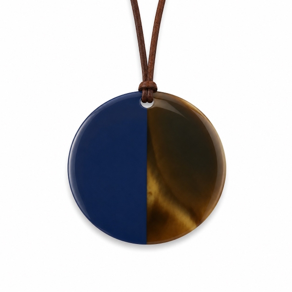 AZIET -  Buffalo Horn & Lacquer Necklace In Brown & Navy