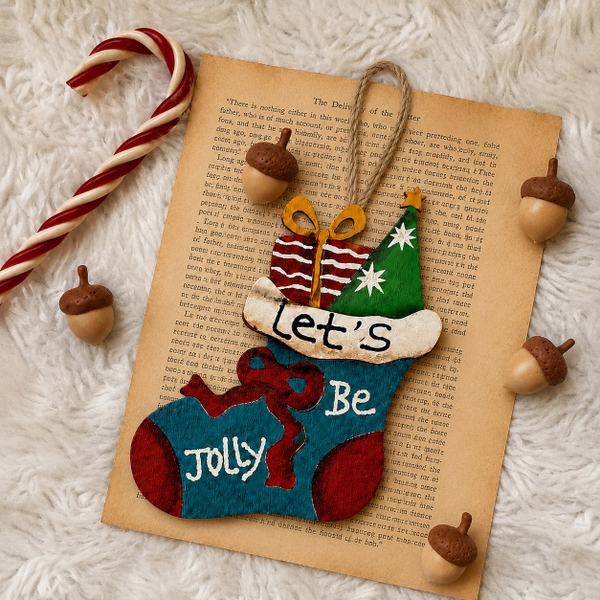 CHRISTMAS - Wood Ornament in Stocking