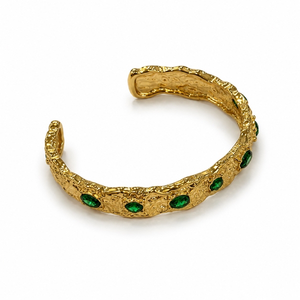 ROUGE - 18K Gold Plated Cuff With Green Stone