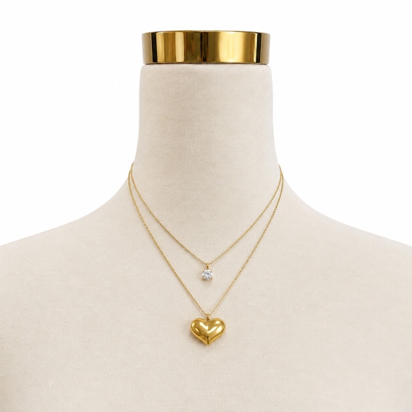 ROUGE - 18K Gold Plated Double Layer Necklace With Heart Pendant