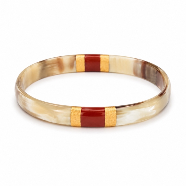 AZIET -  Buffalo Horn & Lacquer Small Flat Bracelet in Brick & Gold