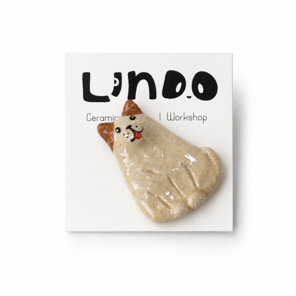 LINDO CRAFTS - Brown Ear Dog Ceramic Pin