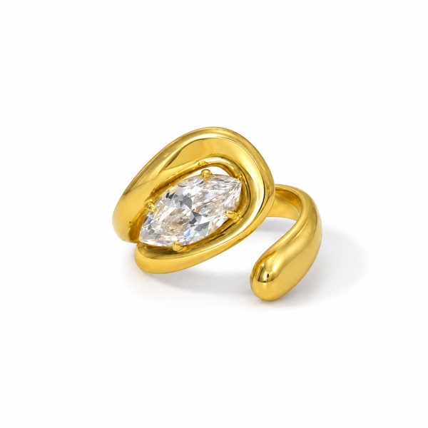 MIALIE - 18K Gold Plated Twisted Ring With Oval Crystal
