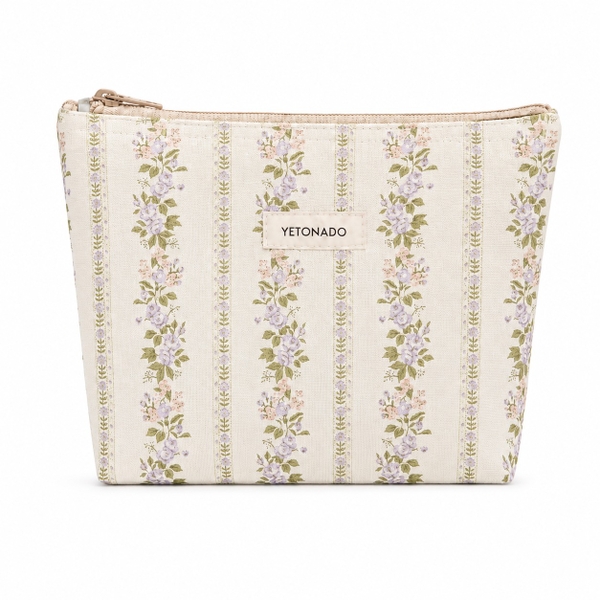 MAKE UP PURSE - Lavender Flower in Beige