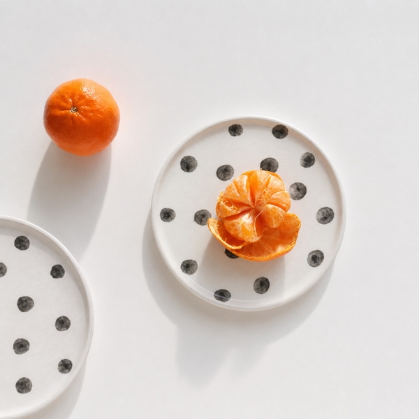 BÁT TRÀNG CERAMIC - Mini Round Plate in Black Polka Dots