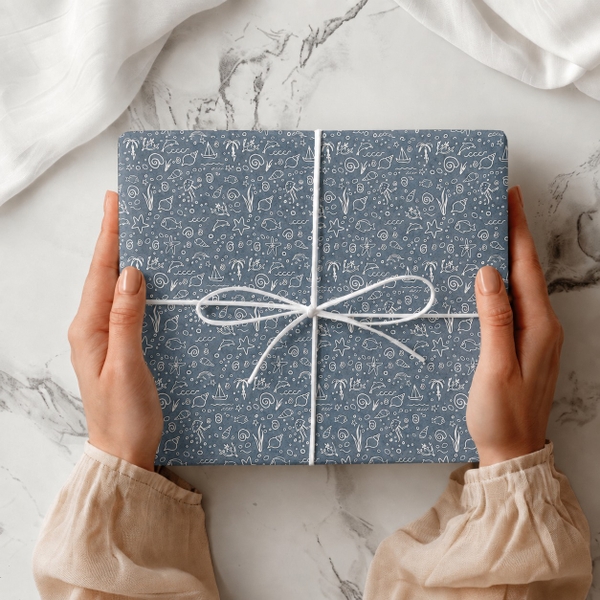 TIỆM CÁ TRỨNG - 'Blue Seashell' Wrapping Paper