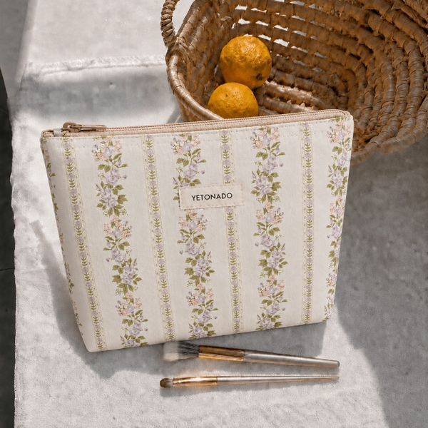 MAKE UP PURSE - Lavender Flower in Beige